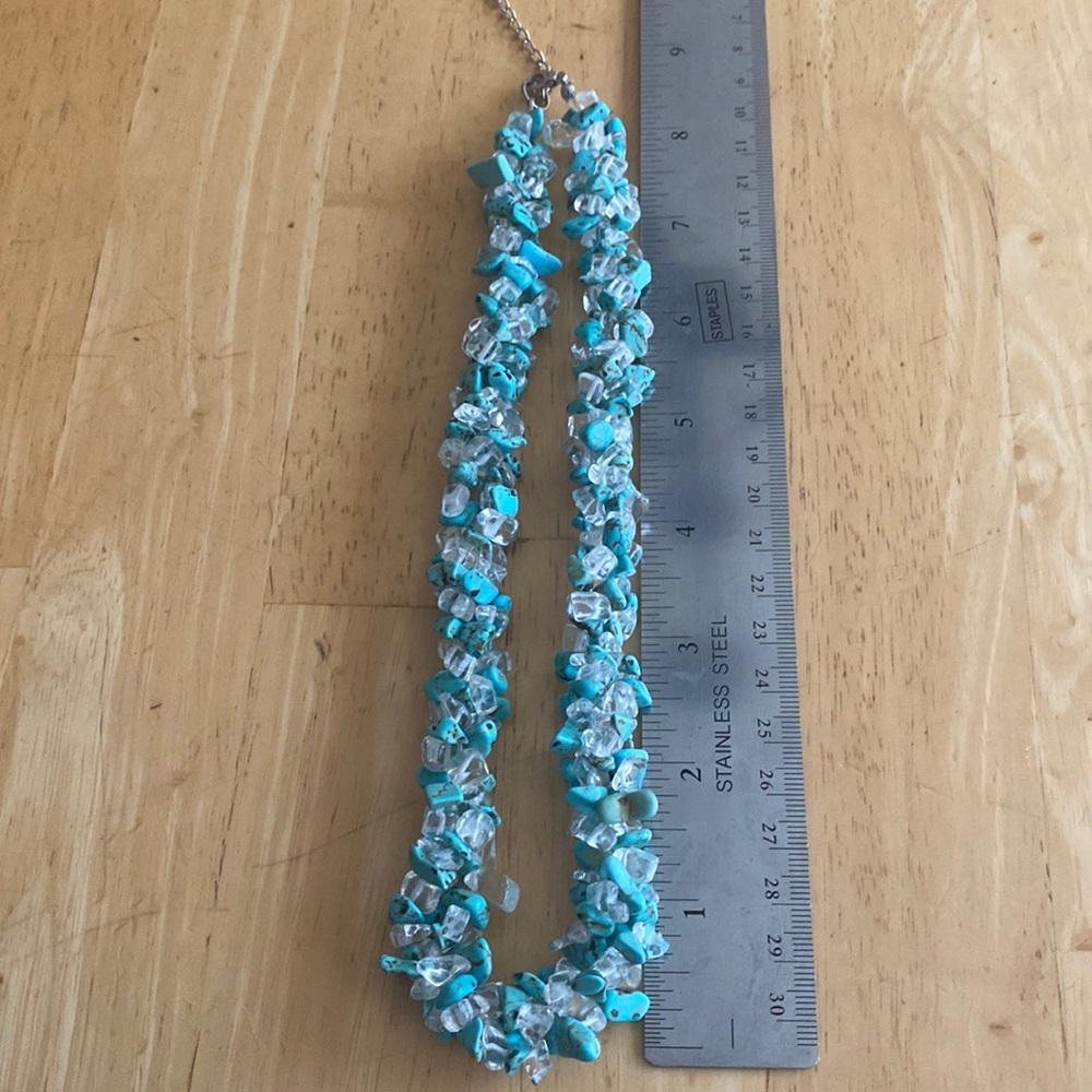 Twisted turquoise & crystal chip colored beaded necklace About 16 inches Vintage